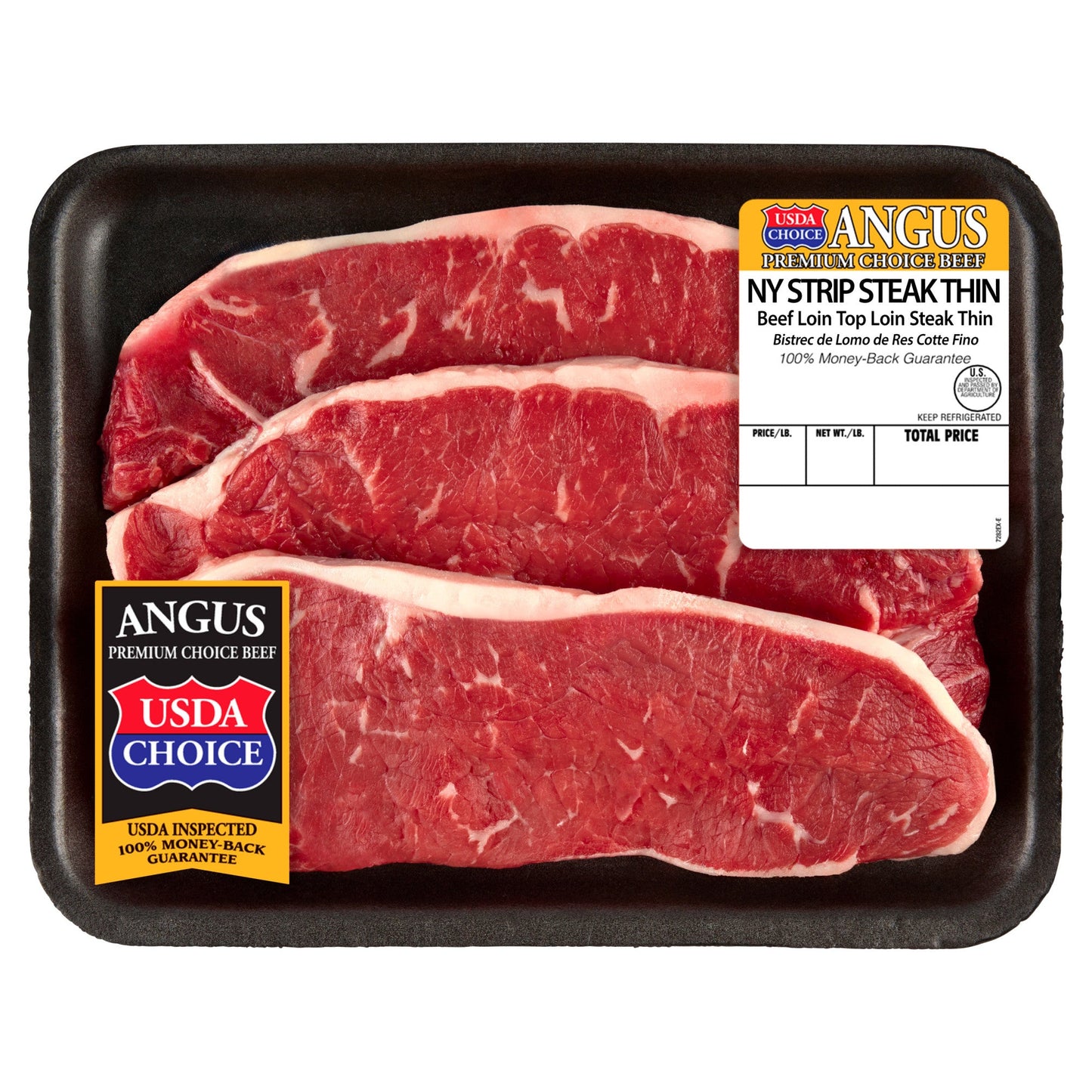 Thin New York Strip Steak, Choice Angus Beef, 3 Per Tray, 0.54 ? 1.56 lb